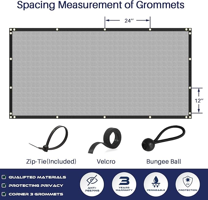 Windscreen4less Privacy Fence Screen Heavy Duty Windscreen Fencing Mesh Fabric Shade Net Cover with Brass Grommtes for Outdoor Wall Garden Yard Pool Deck, 8'x81' Light Gray