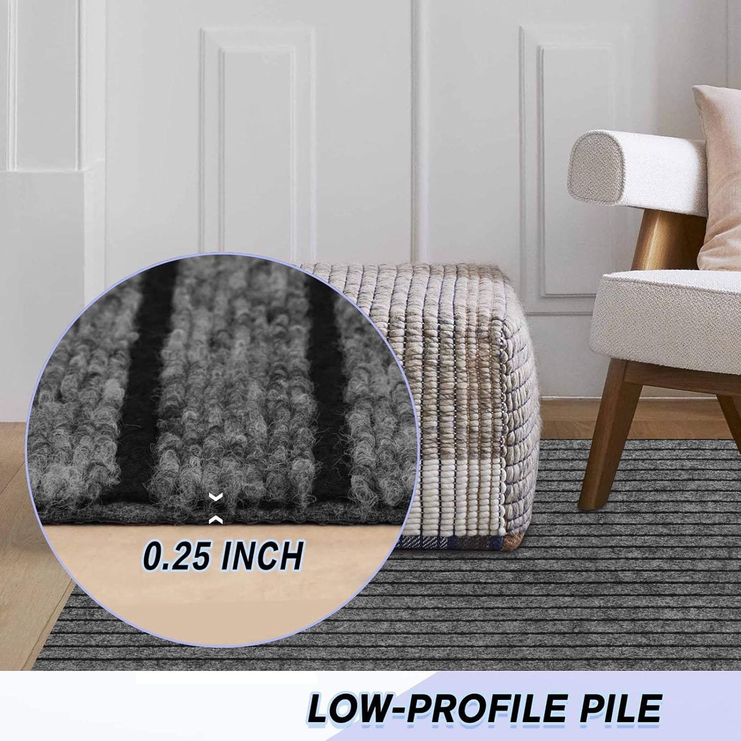 Custom Size Backed Non-Slip Area Rugs Runner, Easy Clean, Waterproof Runner Rugs for Hallway Entryway, Kitchen, Laundry, 3FT x 43FT, Gray Stripe