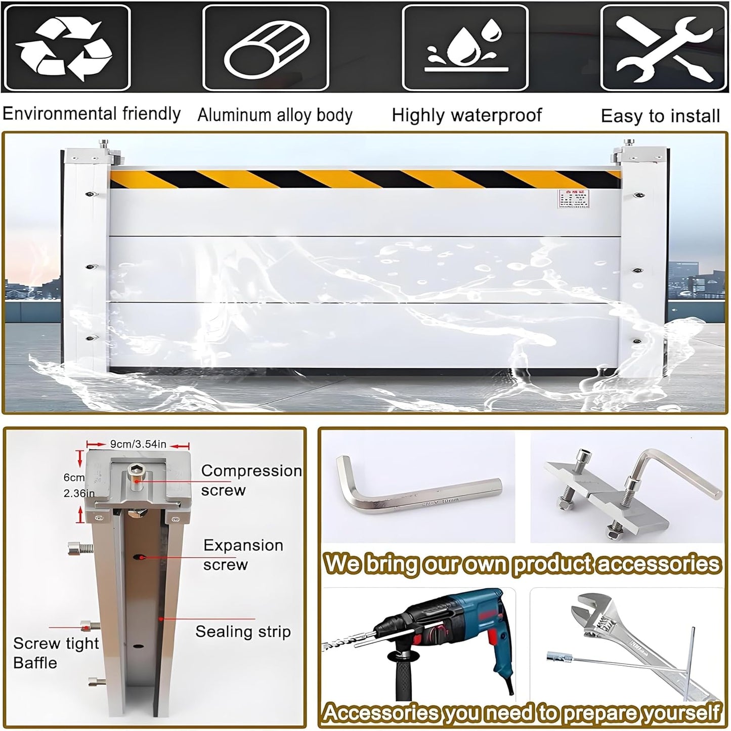 Flood Barriers for Home Exterior,Aluminum Alloy Outdoor Garage Doors Water Barriers for Flooding(H47.2Inch,L15.5FT)