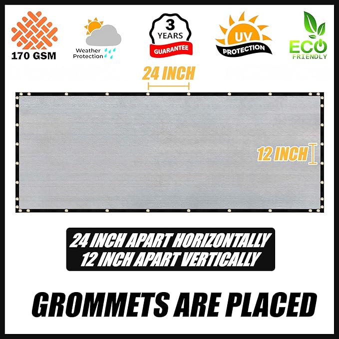 Royal Shade Custom Size 6' x 53' Grey Fence Privacy Screen Windscreen Cover Netting Mesh Fabric Cloth - Cable Zip Ties Included (We Make Custom Size)