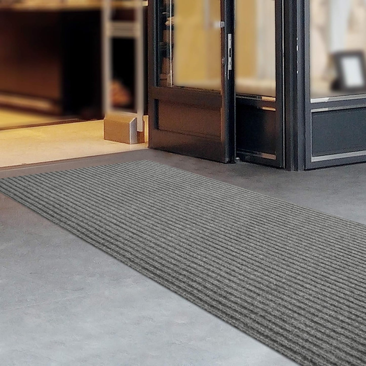 iCustomRug Spartan Weather Warrior Indoor/Outdoor Utility Ribbed Carpet Runner with Non-Slip Thermoplastic Rubber Backing, 3ft X 12ft in Grey