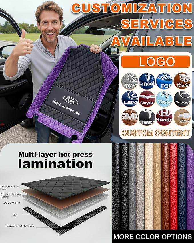 All-Weather car Floor MATS-Suitable for 99% of car Models,Leather car mat, offering Personalized Embroidery and Multiple Color Options,Provide Protection for car Rug (Purple)