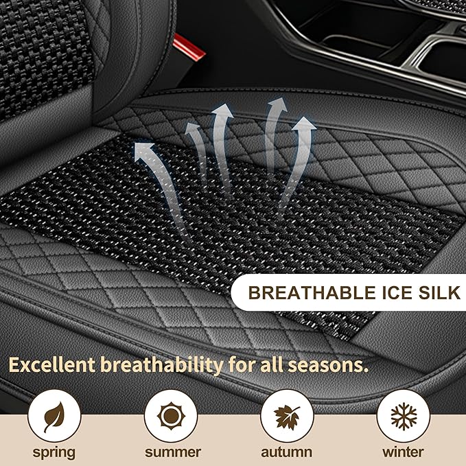 TTX LIGHTING for Subaru Impreza 2012-2026 Car Seat Covers, Breathable Ice Silk & Leather Seat Protector, Cool & Anti-Sweat for Long Driving, Airbag Compatible, 5 Seats Full Set (Black&Gray)