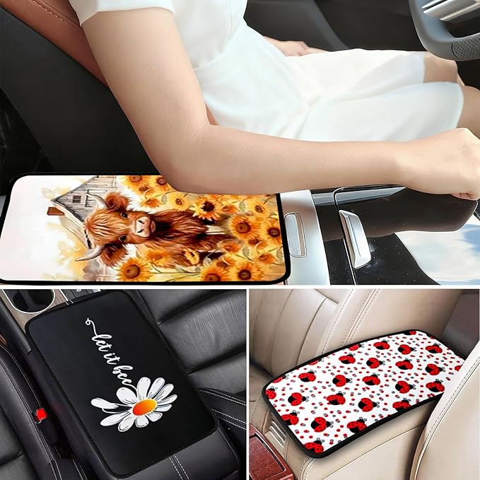 Afro Women Vehicle Center Console Armrest Cover Pad,Black Kind Girl Car Accessories Middle Console Cushion Pad,Auto Arm Rest Mat Decor African American Women Gifts for Most Vehicle SUV Truck
