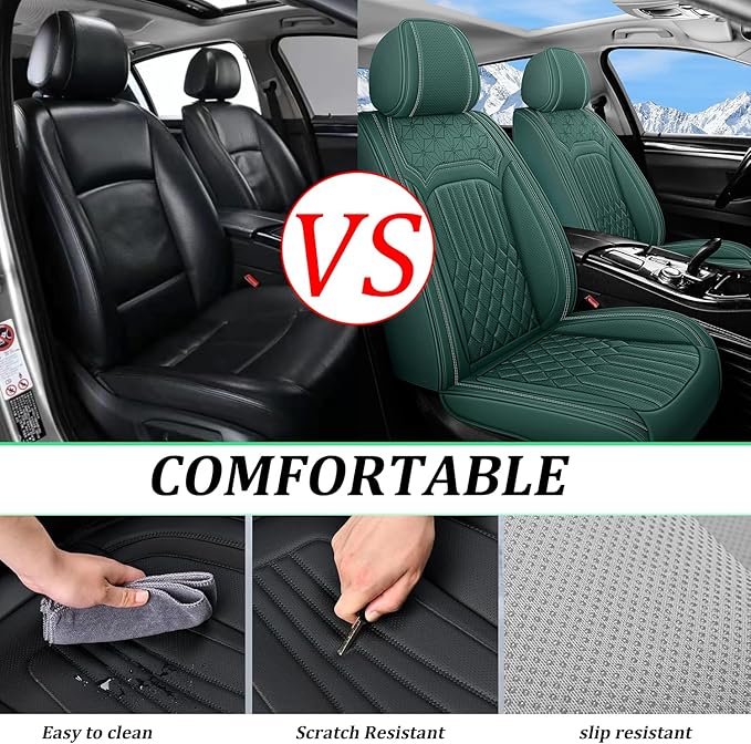 Car Seat Covers for Genesis GV70 2022-2025 2026, Full Set Nappa Leather Waterproof Breathable Anti-Slip Airbag Compatible Car Seats Protector, Car Interior Seats Cover (Green,+Pillow)