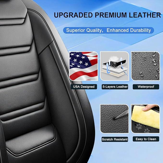Fit Equinox Car Seat Covers for Select Chevrolet/Chevy Equinox 2007-2026 - Premium Full Coverage Leather, Airbag Compatible, Waterproof & All Weather Seat Cushion Protector, Full Set, Black