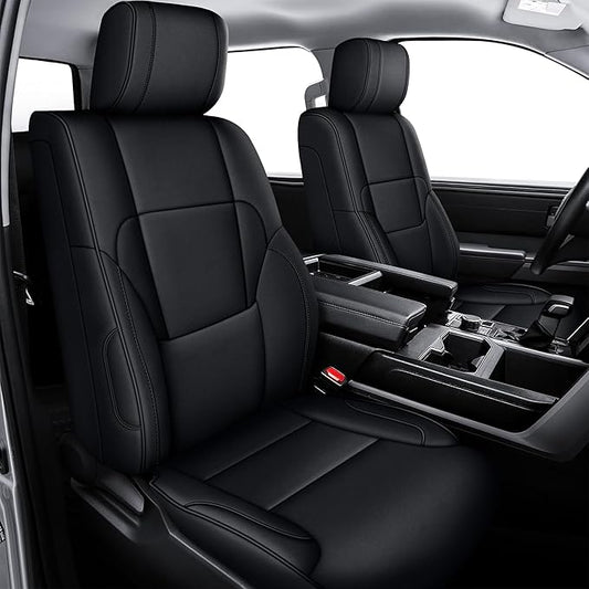 AOMSAZTO Custom Seat Covers for Toyota Tundra 2022 2023 2024 2025 CrewMax SR SR5 Limited Platinum FFV TRD Pro Leather Car Seat Covers Full Set Black, Custom Fit Full Set Faux Leather Black