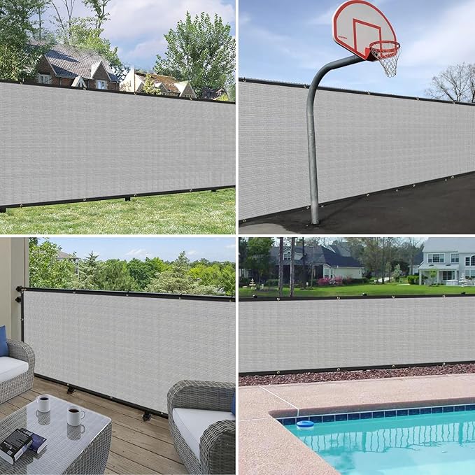 Windscreen4less Privacy Fence Screen Heavy Duty Windscreen Fencing Mesh Fabric Shade Net Cover with Brass Grommtes for Outdoor Wall Garden Yard Pool Deck, 8'x210' Light Gray
