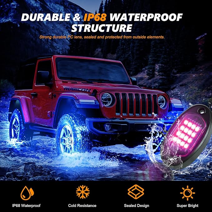 10 Pods RGB LED Rock Lights for Truck ATV UTV Golf Cart Offroad RZR Pickup SUV, Waterproof Multicolor Underglow Kit for Cars with APP Music Mode, Vehicle Underbody Light Underneath Accent 12V