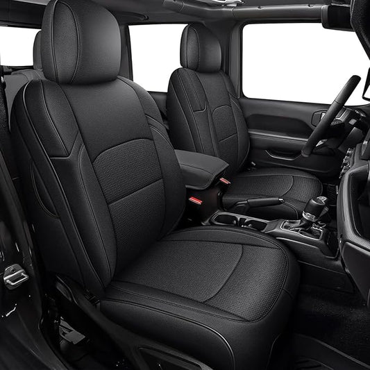 AOMSAZTO Front Car Seat Covers for Jeep Gladiator JT 2020 2021 2022 2023 2024 2025 2026 Custom Fit Car Seat Cover - Front Row Only Faux Leather (Black)