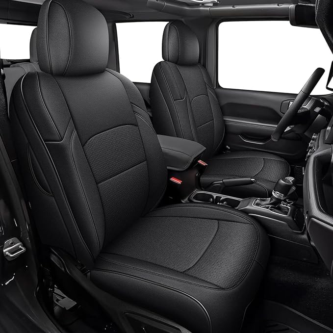 AOMSAZTO Custom Fit Seat Covers for Jeep Gladiator JT 2020 2021 2023 2024 2025 2026 Full Set Black Car Seat Protectors Premium Faux Leather Automobile Seat Seat Cover