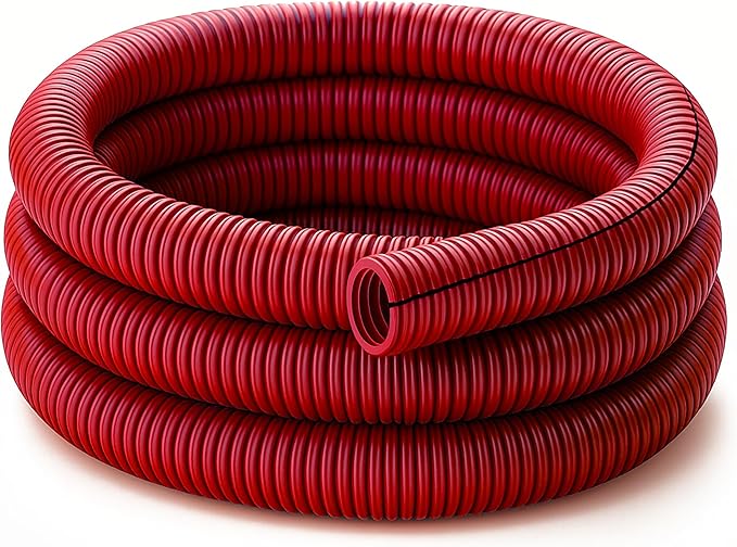 Electriduct Split Wire Loom Tubing Polyethylene Corrugated Flexible Conduit - 2" Nominal Size - 10 Feet - Red