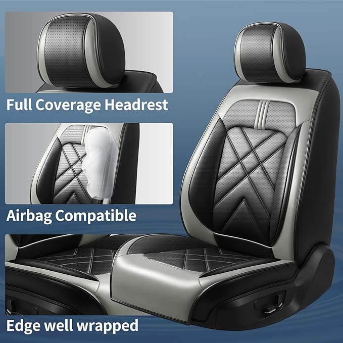Car Seat Covers Compatible with Mazda 6 2007-2021, Full Coverage Premium Leather Waterproof Breathable Seat Covers, Automotive Seat Protectors, Airbag Compatible(Full Set Seats, Black Gray)