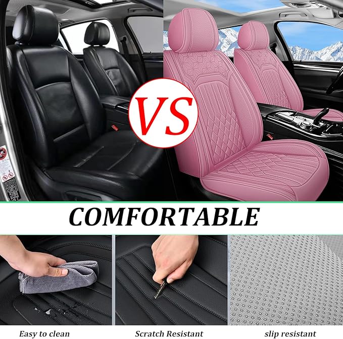 Car Seat Covers for Genesis GV70 2022-2025 2026, Full Set Nappa Leather Waterproof Breathable Anti-Slip Airbag Compatible Car Seats Protector, Car Interior Seats Cover (Pink,+Pillow)