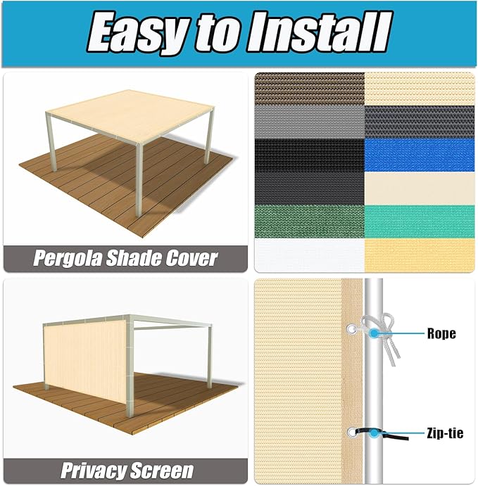 Amagenix 90% Pergola Shade Cover 5' X 7' Sun Shade Cloth with Grommets for Outdoor Garden Patio Porch, Commercial Grade 200 GSM - Cable Zip Ties Included (We Customized) GN108, Wheat