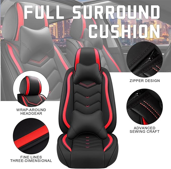 CTDS Car Seat Covers for Chevy Trax 2015-2026, Stylish Sport Seat Cover, Premium Nappa Leather Car Seat Cover. Automobile Seat Covers Sets.(Luxury 2 Seats/Black Red)