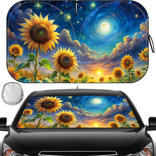 Car Windshield Sun Shade, Reflective Sunshade Blocks UV Rays, Keep Car Interior Cool, Front Foldable Windshield for Hatchback, Truck, SUV, MPV