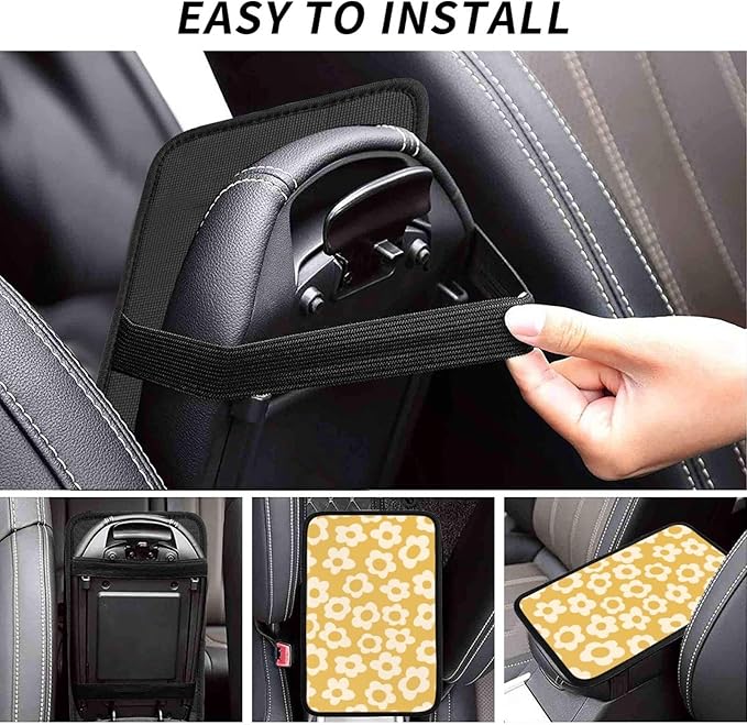 Vintage Groovy Flowers1 Auto Center Console Cover Pad Car Armrest Seat Box Cover Cushion Universal for Most Vehicle SUV Truck Car Accessories Decor