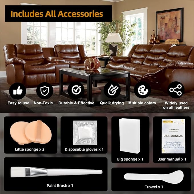 Leather Recoloring Balm, Leather Color Restorer, Leather Restorer for Couches, Leather Scratch Remover, Leather Scratch Repair, Leather Repair Kit for Furniture, Leather Dye (Light Brown)