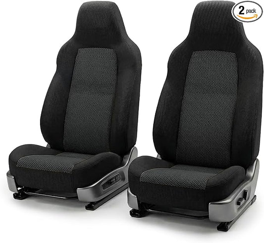FH Group Car Seat Covers High Back Classic Cloth Front Pair Set with Gift, Easy to Install - Universal Fit for Cars, Trucks & SUVs (Black) FB102102