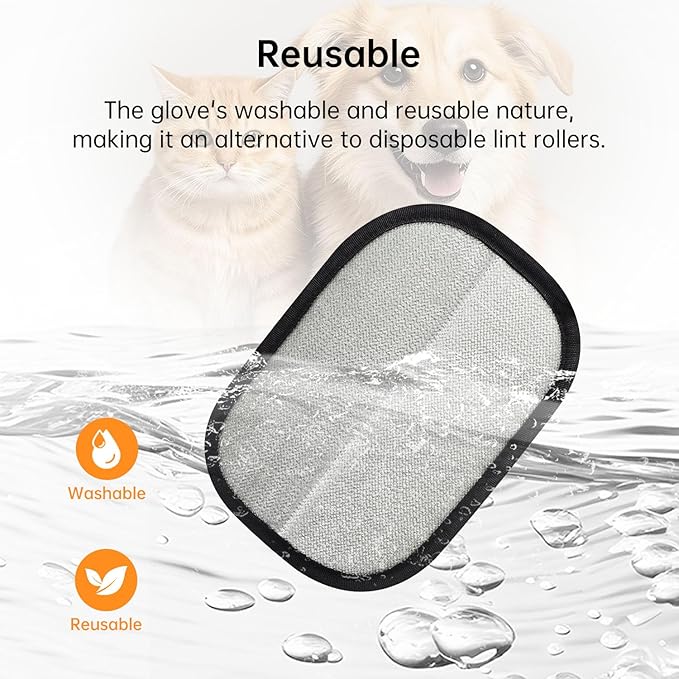 2 Pcs Pets Static Removal Gloves, Reusable Cat Dog Electrostatic Hair Remover Grooming Glove Tool (2 Pcs Black)
