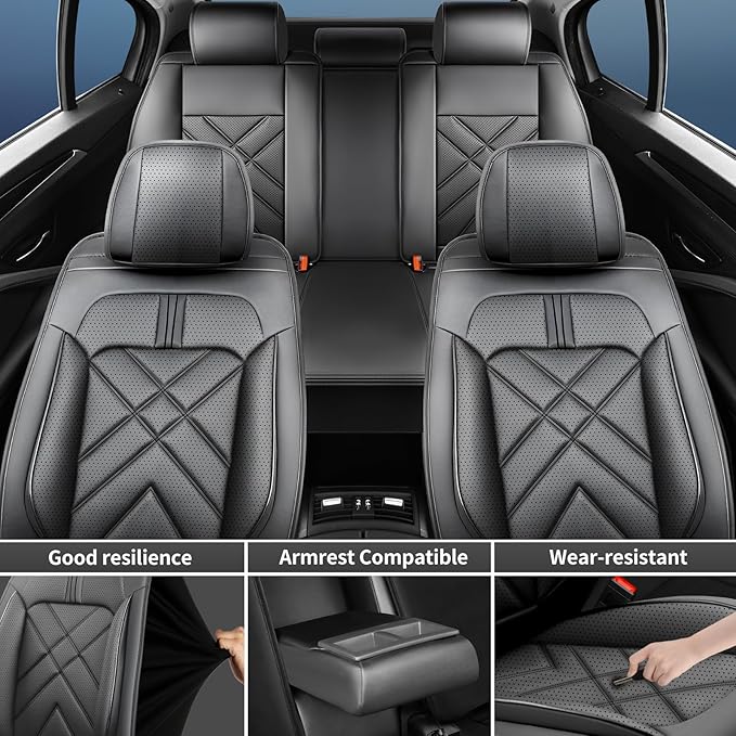 Car Seat Covers Custom Compatible with Mazda 6 2007-2021, Full Coverage Premium Leather Waterproof Breathable Seat Covers, Automotive Seat Protectors, Airbag Compatible(2 Front Seats, Black)