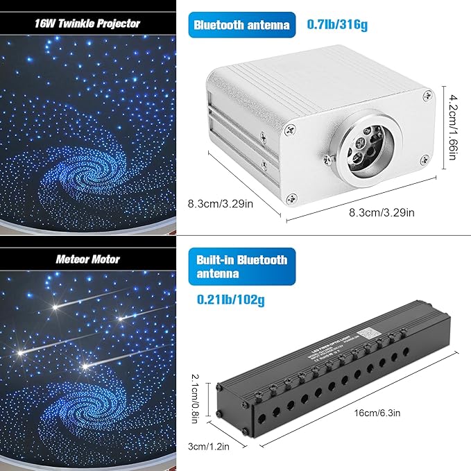 CHINLY 550pcs Starlight Headliner Kit - App Controlled Star Lights with Twinkle, RGBW Effects - 9.8ft Fiber Optic Car Ceiling Lights
