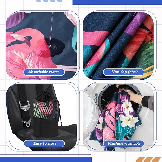 2 Pack Car Seat Towel Covers with Storage Bag 63 x 32 Inch Athletic Running Towel Seat Sweat Washable Non Slip Cover Gift for Car Outdoor Sport Activities (Flamingos)