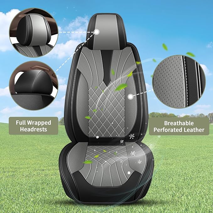 Car Seat Covers Front Pair for Toyota Corolla 2000-2019: Breathable Perforated Leather Seat Cover (Black&Grey)