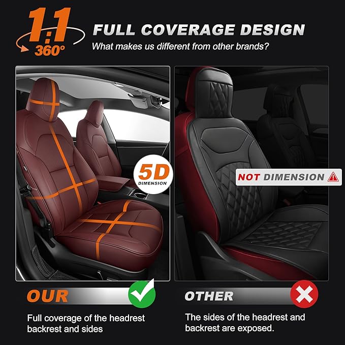 AOMSAZTO Seat Covers for Model 3 2024 2025 (Not Performance)-Full Set Leather Waterproof Car Seat Covers Airbag-Ready Design for Tesla Model 3(with Armrest & Rear Door Pads Cover)-Wine Red