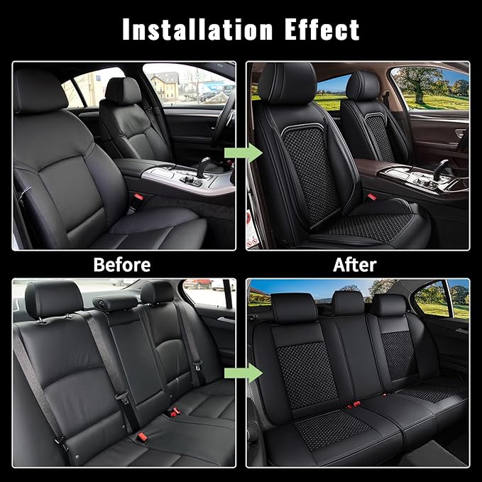Car Seat Covers 5 Seats for Hyundai Santa Fe 2007-2024 2025 2026 - Breathable Cooling Ice Silk Leather Seat Cover - Full Set Vehicle Seat Protectors (Black)