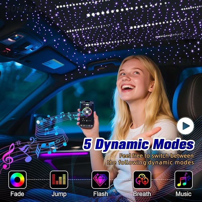 12W Twinkle&Meteor 2 in 1 RGBW Starlight Headliner Kit, 650pcs*0.03in*9.8ft+96pcs Shooting Star Lights for Car/Home Ceiling, Fiber Optic Lights with Bluetooth APP/Remote Control/Music Effect