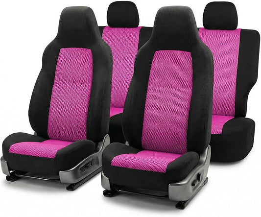 FH Group Automotive Full Car Seat Covers for SUV, Trucks, Sedan and More - Universal Fit Front High Back & Rear Solid Bench Design Interior Accessories - 3D Air Mesh Fabric Center Panel - Pink