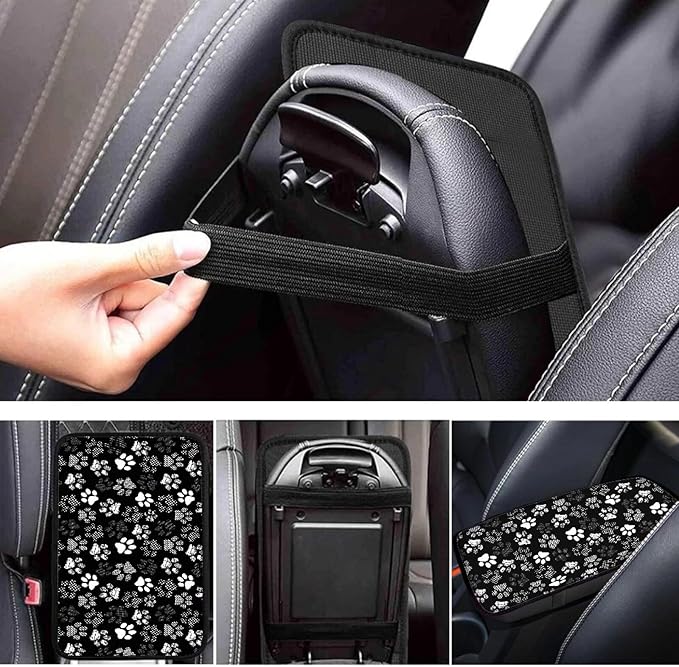 Dreaweet White Dog Paw Print Center Console Cover Cute Car Accessories for Women Soft Comfy Armrest Cover for Car Center Console Universal Arm Rest Cover for Car Truck SUV Sedan