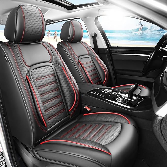 Fit HRV Premium Leather Car Seat Covers Compatible with Honda HRV 2016-2025 2026, Breathable, Wear Resistant, Airbag Compatible, All-Weather Protection & Full Coverage, Full Set Red Line Black
