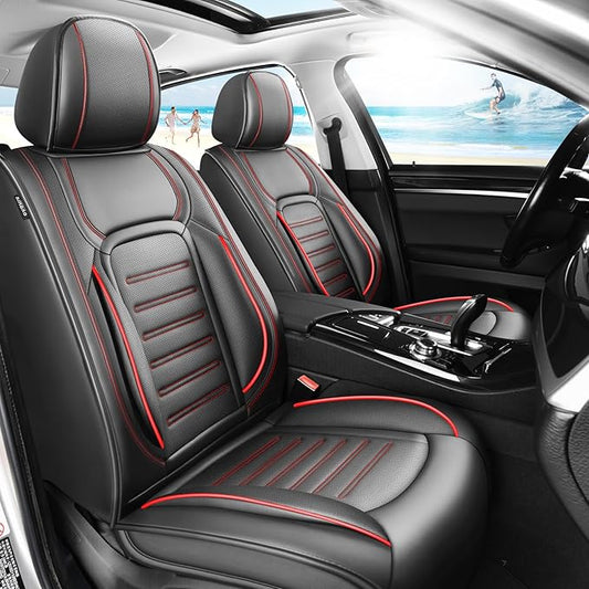 Fit HRV Premium Leather Car Seat Covers Compatible with Honda HRV 2016-2025 2026, Breathable, Wear Resistant, Airbag Compatible, All-Weather Protection & Full Coverage, Full Set Red Line Black