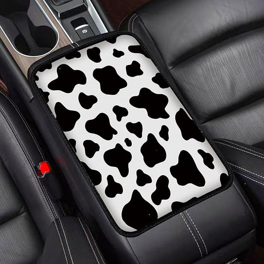Universal Fit Center Console Armrest Cover - Soft, Stylish & Washable Pad for Car, Truck, SUV and RV, All-Day Comfort, Enhanced Protection - Brown Marble Pattern Design (Cow Pattern)