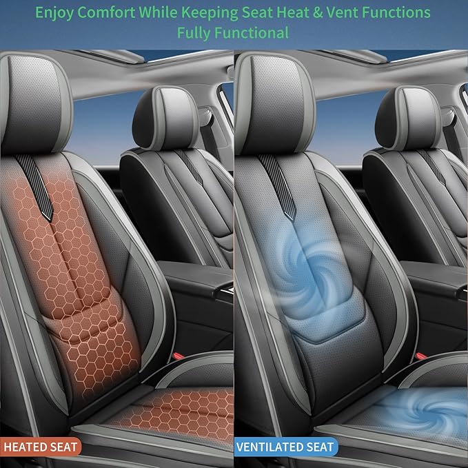 Fit Venue Car Seat Covers for Hyundai Venue 2020-2025 2026-Upgraded Premium Waterproof & Breathable Leather,Airbag Compatible,All-Weather Seat Cushion Protector,Full Set,Black-Grey