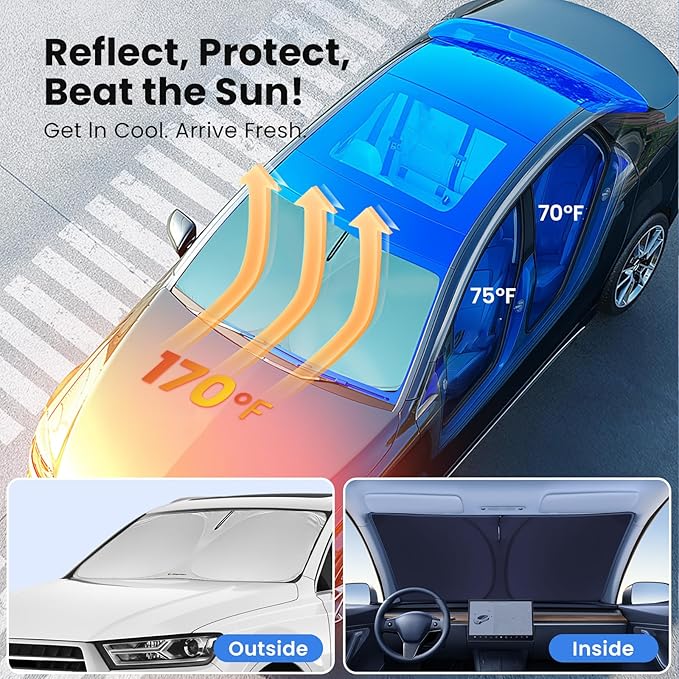 Windshield Sunshade for Chevrolet Trax 2024 2025 2026 - Innovative No-Light-Pass Technology, Mirror Cut-Out, Blocks 99% UV Rays, Fade-Resistant, Easy-Fold Chevy Trax Windshield Sun Shade