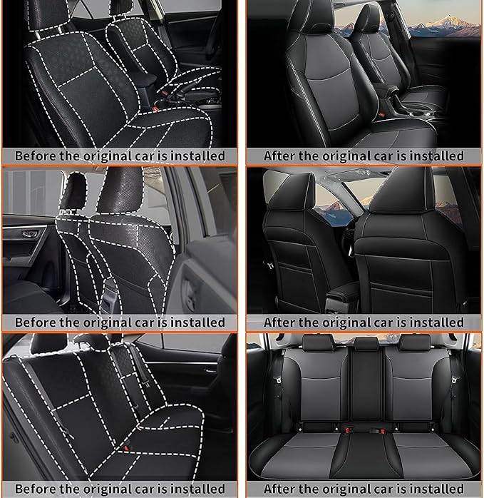 AOMSAZTO Custom Fit Seat Covers for Toyota RAV4 Hybrid 2019 2020 2021 2022 2023 2024 2025 (Not for XSE&2022-2025 SE Hybrid)-Full Set Faux Leather (Black&Grey)