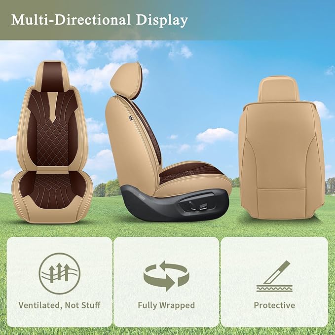 Breathable Car Seat Covers for Nissan Altima 2009-2024 2025 2026, Front Seats, Perforated Leather, Seat Protector, Interior Trim for Nissan Altima Accessories (Beige&Brown)