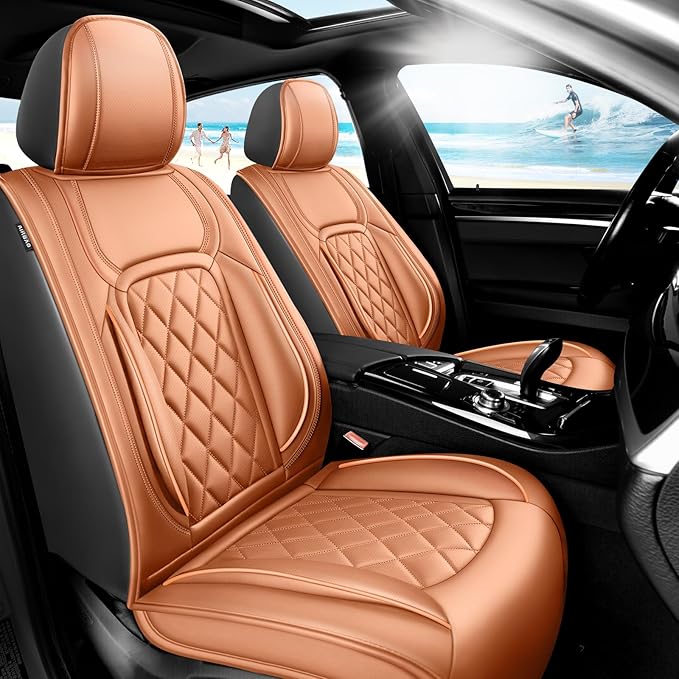 Fit HRV Car Seat Covers Compatible with Honda HRV 2016-2025 2026, Premium Leather Breathable, Wear Resistant, Airbag Compatible, All-Weather Protection & Full Coverage, Full Set Brown