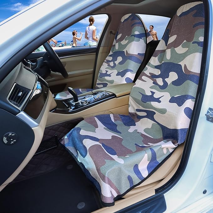Car Seat Covers 2pcs Waterproof Towel Car Seat Cover Universal Fit for Most Trucks SUV Fitness Athletes Pets Gym and Water Sport，Camouflage
