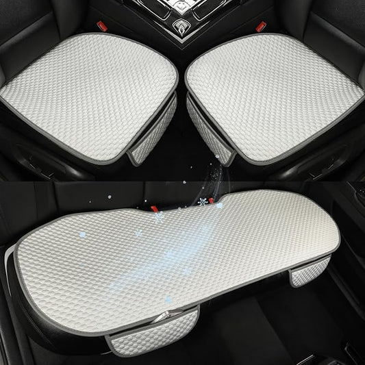 West Llama Car Seat Covers Full Set,Ice Silk Bottom Seat Covers for Cars Include 1 Pair Front Driver Seat Pad Mat and 1 Rear Bench Cover for SUVs,Cars,Sedans(3PC-White)