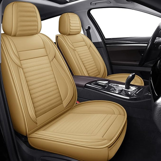 LINGVIDO Full Set Car Seat Covers, Faux Nappa Leather, Airbag Compatible and Waterproof Protectors for Sedans SUVs, Breathable Interior for Active Families, Pets, and Commuters (5 Seats, Beige)
