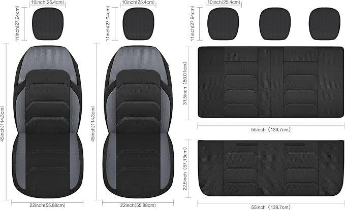 CAROMOP 3D Air Mesh Car Seat Covers Full Set,Breathable and Durable Seat Covers for Cars,Split Bench Compatible,Universal Fit for SUV,Vans,sedans, Trucks, Automotive Interior Covers(5-Seat Black/Grey)