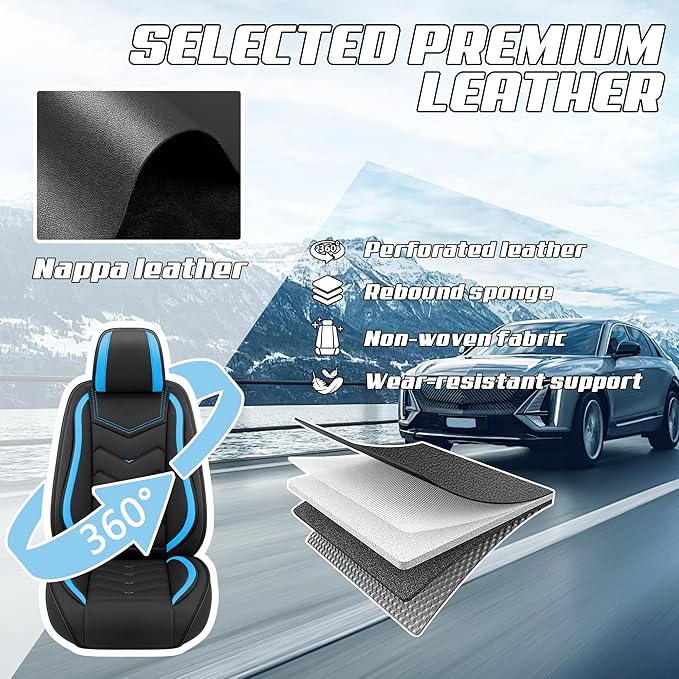 Car Seat Covers Fit for Infiniti g37 2000-2026, Stylish Sport Seat Covers, Waterproof Wear-Resistant Premium Nappa Leather Car Seat Cover.(2 Pcs Front/Black Blue)