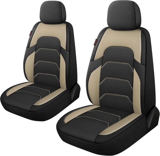 CAROMOP 3D Air Mesh Car Seat Covers 2 Front Seats,Breathable and Durable Seat Covers for Cars,Universal Fit for SUV,Vans,sedans, Trucks, Automotive Interior Covers(Black/Beige)