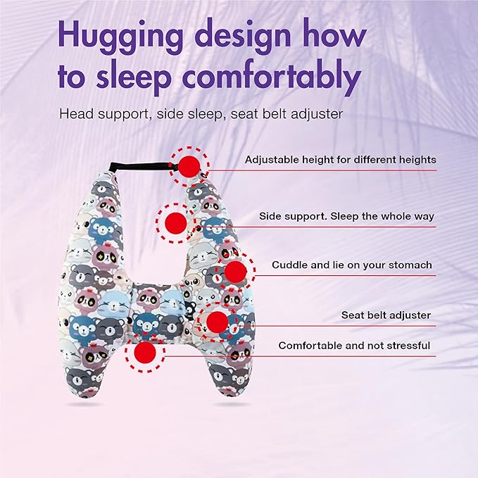 Car Pillow for Kids,Car Neck Head Support Cushion Set,Travel car seat Safety Pillow,h Shape car Sleeping Pillow Kids,Pillow case can be Disassembled and Washed (G)