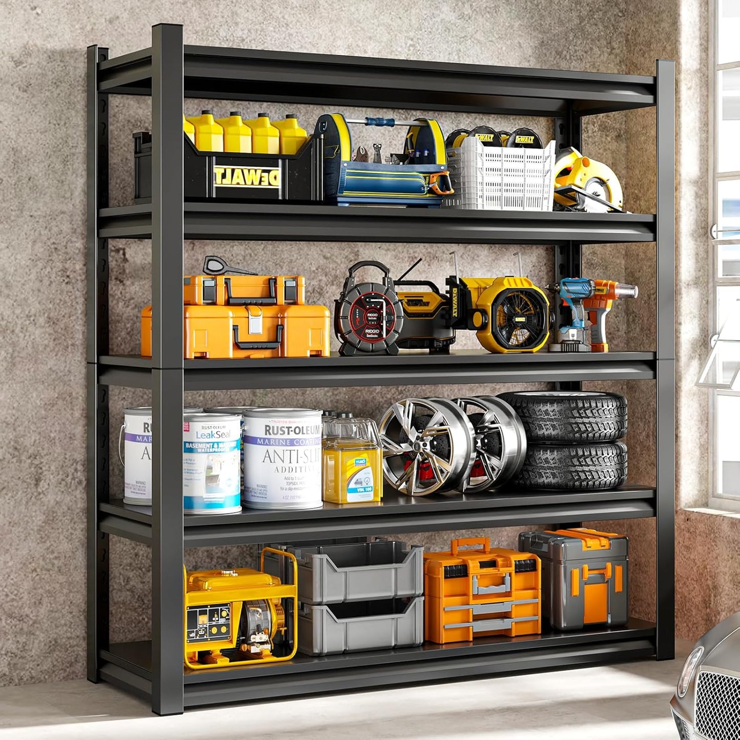63" H Garage Shelving Unit, Garage Storage Shelves 1600LBS Heavy Duty Shelving, Adjustable 5 Tier Metal Shelving Utility Shelf, Storage Rack for Industrial, Warehouse, Basement (15.7" D*23.6" W*63" H)